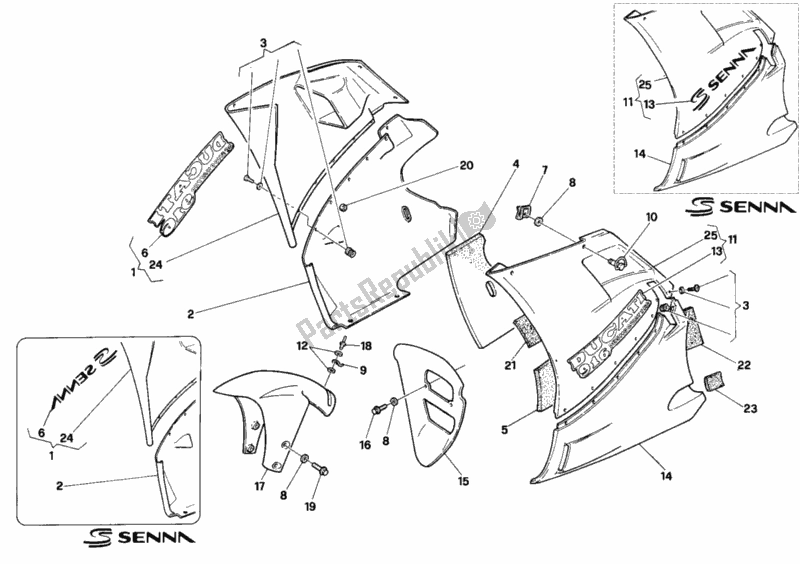 Alle onderdelen voor de Kuip van de Ducati Superbike 916 Senna 1996